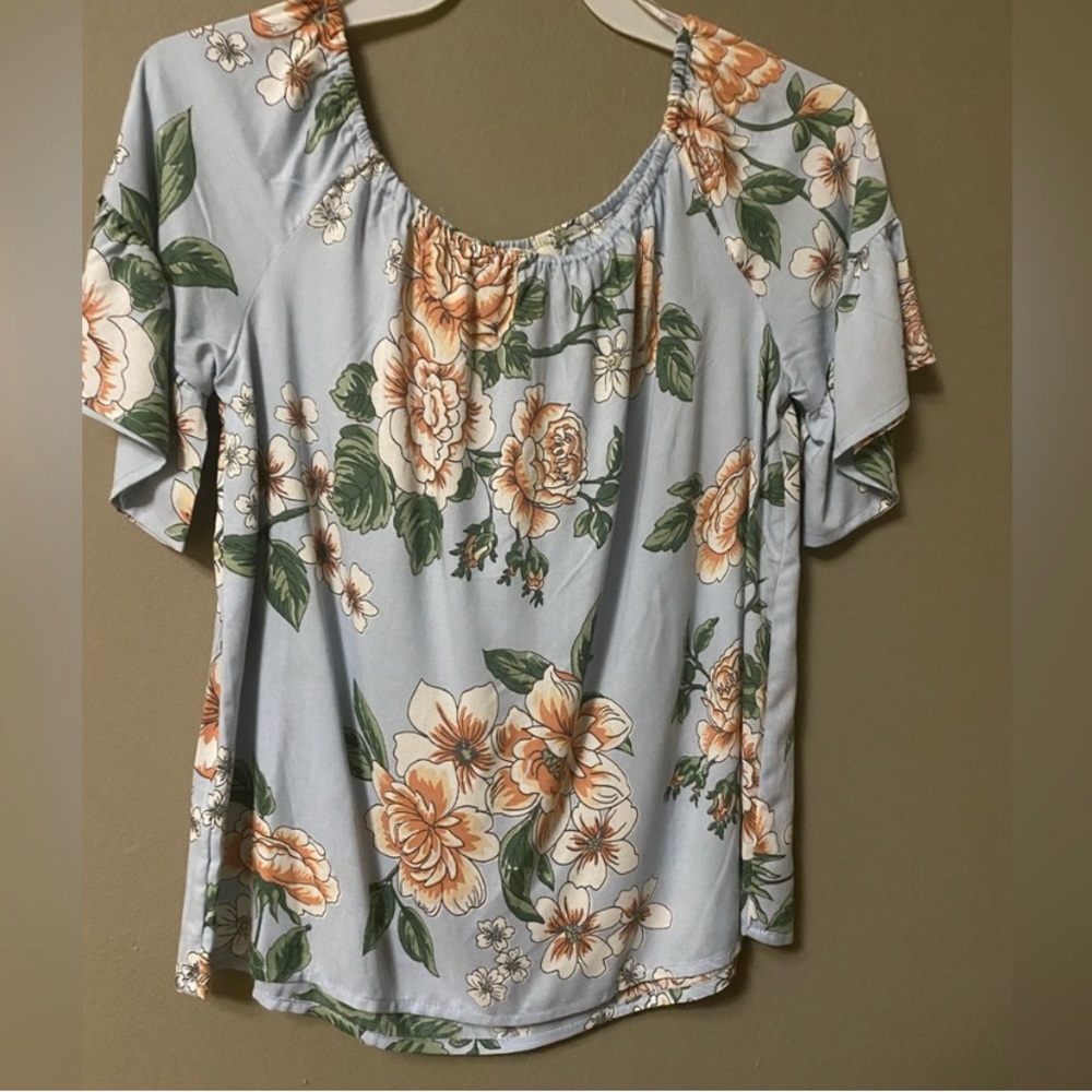 Angie’s Girls Floral Off Shoulder Top Blue XL NWT
